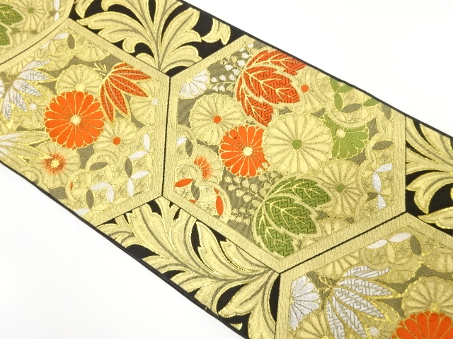 JAPANESE KIMONO / ANTIQUE FUKURO OBI / WOVEN KIKU